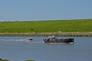 Boats on the River Ribble near Hutton, South Ribble, Lancashire